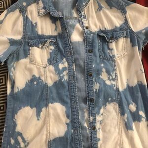Blue and White Tie-Dye Denim Shirt